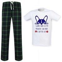 Mens I Work Hard So My Frenchie Can Have A Better Life Tartan Pyjama Set French Bull Dog Green