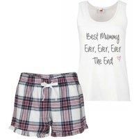 60 SECOND MAKEOVER Women's Best Mummy Ever Ever Ever The End Tartan Frill Short Pyjama Set Red Blue or Green Blue in Pink | Size: XS