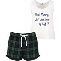 60 SECOND MAKEOVER Women's Best Mummy Ever Ever Ever The End Tartan Frill Short Pyjama Set Red Blue or Green Blue | Size: Large