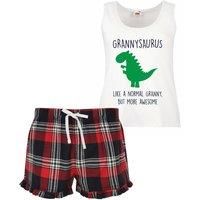60 SECOND MAKEOVER Women's Grannysaurus Dinosaur Granny Pyjamas Tartan Frill in Red | Size: Medium
