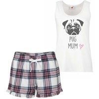 60 SECOND MAKEOVER Women's Pug Mum Pyjama Set Pink Tartan Friend Present | Size: XS