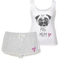 60 SECOND MAKEOVER Women's Pug Mum PJ's Pug Lounge Wear Grey & White | Size: Small