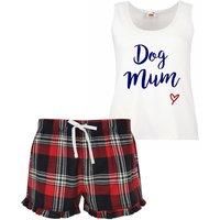 Dog Mum Ladies Tartan Frill Short Pyjama Set Red Blue or Green Blue PJ's Dog Lov