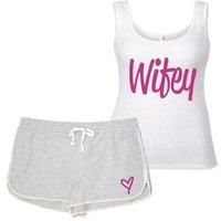 60 SECOND MAKEOVER Women's Wifey Pyjama Set PJ's Loungewear Lounge Wear Grey & White | Size: XS