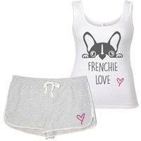 60 SECOND MAKEOVER Women's Frenchie Love Pyjama Set PJ's Loungewear Lounge Wear Grey & White Dog | Size: Medium