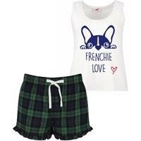60 Second Makeover Limited Frenchie Love Pyjamas Ladies Tartan Frill Short Pyjama Set Red Blue or Green Blue