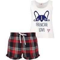 60 Second Makeover Limited Frenchie Love Pyjamas Ladies Tartan Frill Short Pyjama Set Red Blue or Green Blue