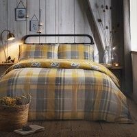 100% Brushed Cotton Reversible Checked Hedgehogs Ochre and Grey Duvet Cover Set