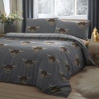 Fusion - Highland Cow - Easy Care Duvet Cover Set - Single Bed Size in Grey