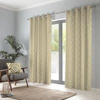 Fusion - Navaho - 100% Cotton Pair of Boho Eyelet Curtains - 66" Width x 54" Drop (168 x 137cm) in Ochre