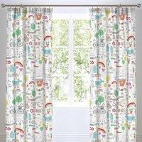 Bedlam - Love Our World - Childrens Pair of Pencil Pleat Curtains - 66" Width x 72" Drop (168 x 183cm) in Multi, Multicolor