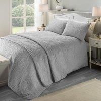 Serene - Silver Leaf Embossed Duvet Cover - Single Bedding Size (140 x 200cm) - Soft Touch - Leaf/Leaves Embroidery Duvet Cover in Silver - Luxury Bedding Set - Luana Collection