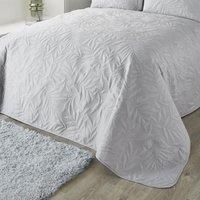 Serene - Silver Leaf Embossed Bedspread (230cm X 200cm) - Soft Touch - Microfibre - Leaf/Leaves Embroidery Quilted Bedspreads - Silver Floral Blanket/Bed Cover for Bed - Luana Collection