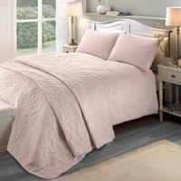 Serene - Blush Pink Leaf Embossed Duvet Cover - Double Bedding Size (200 x 200cm) - Soft Touch - Leaf/Leaves Embroidery Duvet Cover in Blush Pink - Luxury Bedding Set - Luana Collection