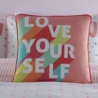 Appletree - Love Yourself Cushion (43 x 43cm) - 100% Cotton - Reversible Designs - Filling Included - Red Cushion with Stripes - Self-Love Cushion - For Home Decor - Cushion with Cover Included