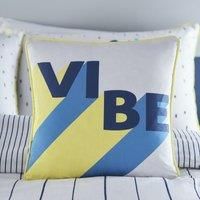 Appletree - Vibe Word Cushion (43 x 43cm) - 100% Cotton - Reversible Designs - Filling Included - Yellow Piped Edge - Black White Stripe Cushion with Cover Included/Cushion Insert - For Home Decor