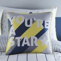 Appletree - You/'re A Star Word Cushion (43 x 43cm) - 100% Cotton - Reversible Designs - Filling Included - Yellow Piped Edge - Stripe Cushion with Cover Included/Cushion Insert - For Home Décor
