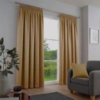 Fusion - Galaxy - Pair of Dim-out Pencil Pleat Curtains - 66 Width x 54 Drop (168 x 137 cm) in Ochre