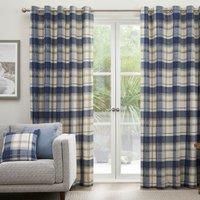 Fusion - Balmoral Check - Pair of Eyelet Curtains - 66" Width x 90" Drop (168 x 229cm) in Navy