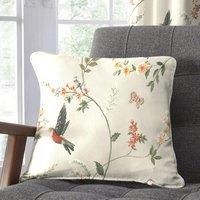 Dreams & Drapes - Natural Floral & Bird Cushion (43 x 43cm) - Filling Included - 100% Cotton - Piped Edge - Humming Bird Cushion in Natural with Cover Included/Cushion Insert - Curtains Available
