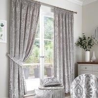 Curtina - Trinity - Jacquard Pair of Pencil Pleat Curtains - 90" Width x 72" Drop (229 x 183cm) in Silver