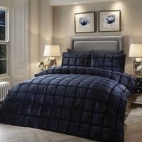 SOIREE - Luxury Navy Blue Velvet Duvet Cover - Double Bedding Size (200 x 200cm) - 2x Pillowcases - Box Stitched Duvet Cover in Blue - Blue Velvet Bedding - Square Duvet Set - Navy Blue Bedding