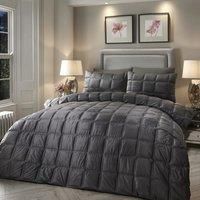 SOIREE - Luxury Slate Grey Velvet Duvet Cover - Double Bedding Size (200 x 200cm) - 2x Pillowcases - Box Stitched Duvet Cover in Grey - Soft Grey Velvet Bedding - Square Duvet Set - Grey Bedding