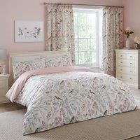 Dreams & Drapes - Pink Floral & Bird Duvet Cover - Super King Bedding Size (260 x 220cm) - Reversible (2 Designs) - 3 Pieces - Vintage Floral Bedding in Pink - Spring Garden Flower Duvet Cover
