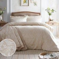 Appletree - Champagne Floral Duvet Cover - King Bedding Size (230 x 220cm) - Heavyweight Jacquard Duvet Cover - Soft Touch Microfibre - 2 Pillowcases - Flower & Bird Duvet Cover - Luxury Bed Set