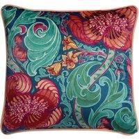 Laurence Llewelyn-Bowen - Blue/Red Bohemian Cushion - 43 x 43cm - Soft Velvet Cushion with Floral - Filling/Padding Included - Piped Edge - Luxury Cushion - Damask Cushion - Down the Dilly Collection