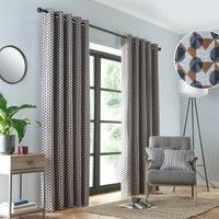 Fusion - Prado - Jacquard Pair of Eyelet Curtains - 90" Width x 72" Drop (229 x 183cm) in Grey/Terracotta