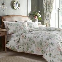 Appletree - Green Floral & Birds Duvet Cover - Double Bedding Size (200 x 200cm) - Soft 100% Cotton Sateen - 200 Thread Count - 2 Pillowcases - Piped Edge - Botanical Flower Bedding in Sage Green