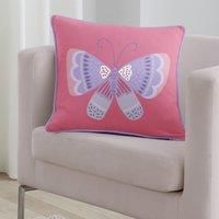 Bedlam - Pink Butterfly Cushion (43 x 43cm) - Soft Velvet - Reversible (2 Colours) - Filling/Insert Included - Super Soft Pink Velvet Cushion with Butterfly - Butterfly Theme - Girls Cushion in Pink
