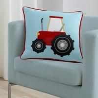 Bedlam - Farm Tractor Blue Cushion (43 x 43cm) - Super Soft Blue Velvet Cushion with Construction Truck/Tractor Print - Farmyard Friends Collection