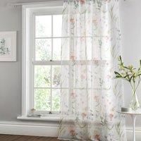 Dreams & Drapes - Summer Meadow Floral Single Net Curtain for Windows - W55 x L54 (140 x 137cm) - Flowers & Birds Window Net - White Voile Curtain for Bedroom & Living Room - White Sheer Curtains