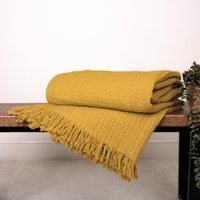 Appletree - Ochre Waffle Throw (200 x 150cm) - 100% Cotton - Large Throw/Large Blanket - Ochre Sofa Throw with Tassels - Woven Blanket - Throw Blanket in Ochre - Knit Throw - Yellow Waffle Blanket