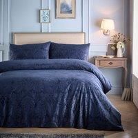 Appletree - Navy Floral Embossed Duvet Cover - Double Bedding Size (200 x 200cm) - Soft Velvet Bedding in Blue - 2 Pillowcases - Engraved Floral Flowed Duvet Cover - Velvet Blue Bedding