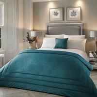 Laurence Llewelyn-Bowen - Teal Velvet Bedspread - L220cm x W150cm - Box Frame Stitch - Luxury Quilted Bedspread in Teal - Super Soft Velvet Throw Blanket for Bed - Velvet Quilt - Teal Bedding