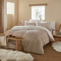 Fusion - Natural Cable Knit Teddy Fleece Duvet Cover - King Bedding Size (260 x 220cm) - 100% Brushed Cotton - Reversible Design - Natural Linen Woolly Knit Duvet Cover - Soft & Cosy Fleece Bedding
