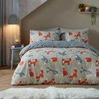 Fusion Snug - Foraging Fox - Brushed Duvet Cover Set - Double Bed Size in Natural