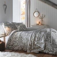 Dreams & Drapes - Grey Owl Teddy Fleece Duvet Cover - Super King Bedding Size (260 x 220cm) - Soft & Cosy Fleece - Woodland Bedding - Light Grey Bedding with Woodland/Forest Animals - Owl Duvet Cover