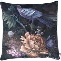 Appletree - Floral & Bird Cushion (55 x 55cm) - Filling Included - Piped Edge - Soft Touch Velvet Cushion in Navy - Dark Cushion with Flower - Navy Cushion with Cover Included/Cushion Insert