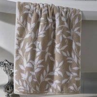 Dreams & Drapes - Natural Leaf Bath Towel (70 x 130cm) - 100% Cotton - Soft Touch - Botanical Vintage Towel in Natural - Natural Floral Towel - Natural Bath Towel/Bath Sheet - Bathroom Accessory