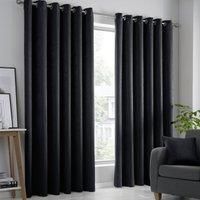 Fusion - Strata - Dim out woven Pair of Eyelet Curtains - 46" Width x 54" Drop (117 x 137cm) in Black