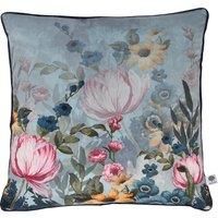 Appletree - Teal Floral Cushion (43 x 43cm) - Soft Touch Velvet Cushion - Filling Included - Piped Edge - Botanical Cushion in Teal - Flower Cushion with Cover Included/Cushion Insert