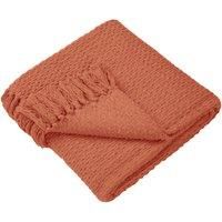 Drift Home - Terracotta Throw with Tassel (180 x 130cm) - Sustainable Recycled Cotton - Woven Blanket in Terracotta - Basket Weaved - Textured Sofa Throw Blanket Orange - Terracotta Blanket Large