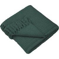 Drift Home - Green Throw with Tassel (200 x 200cm) - Sustainable Recycled Cotton - Woven Blanket in Green - Basket Weaved - Textured Sofa Throw Blanket Green - Green Blanket/Bed Throw Extra Large