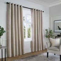 Curtina - Natural Cream Woven Curtains W66 x L90 (168 x 229cm) - Ivory Eyelet Curtains - Textured Chenille Curtains in Beige - Luxury Curtains & Drapes for Bedroom/Living Room - Weave Drapes