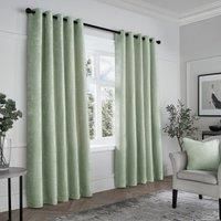 Eyelet Curtains 100% Polyester Textured Chenille by Curtina in Green