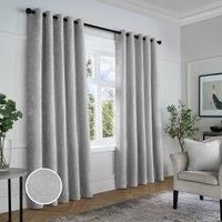Curtina - Grey Woven Curtains W66 x L54 (168 x 137cm) - Light Grey Eyelet Curtains - Textured Chenille Curtains in Silver Grey - Luxury Curtains & Drapes for Bedroom/Living Room - Weave Drapes